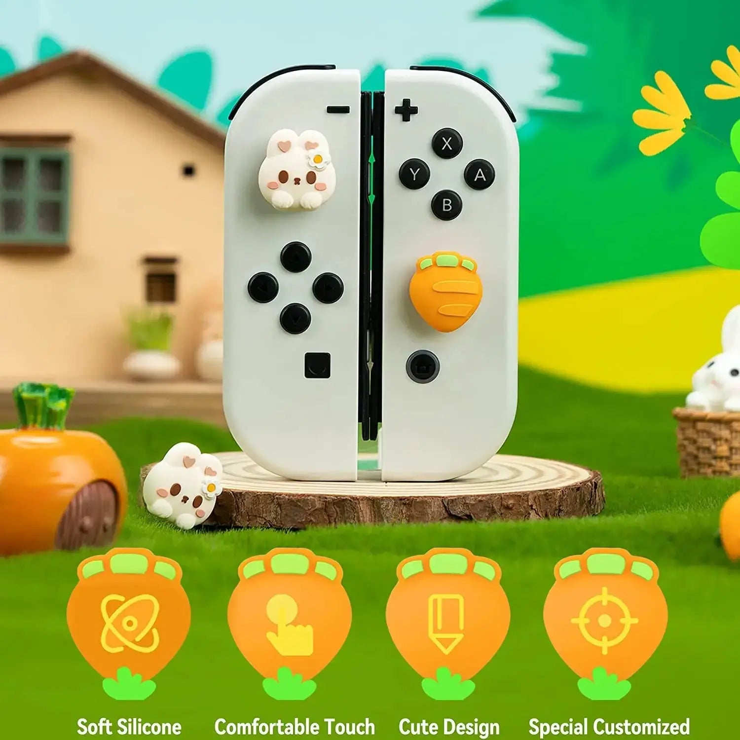 Easter Bunny Carrot Thumb Grip Caps for Nintendo Switch, OLED and Lite