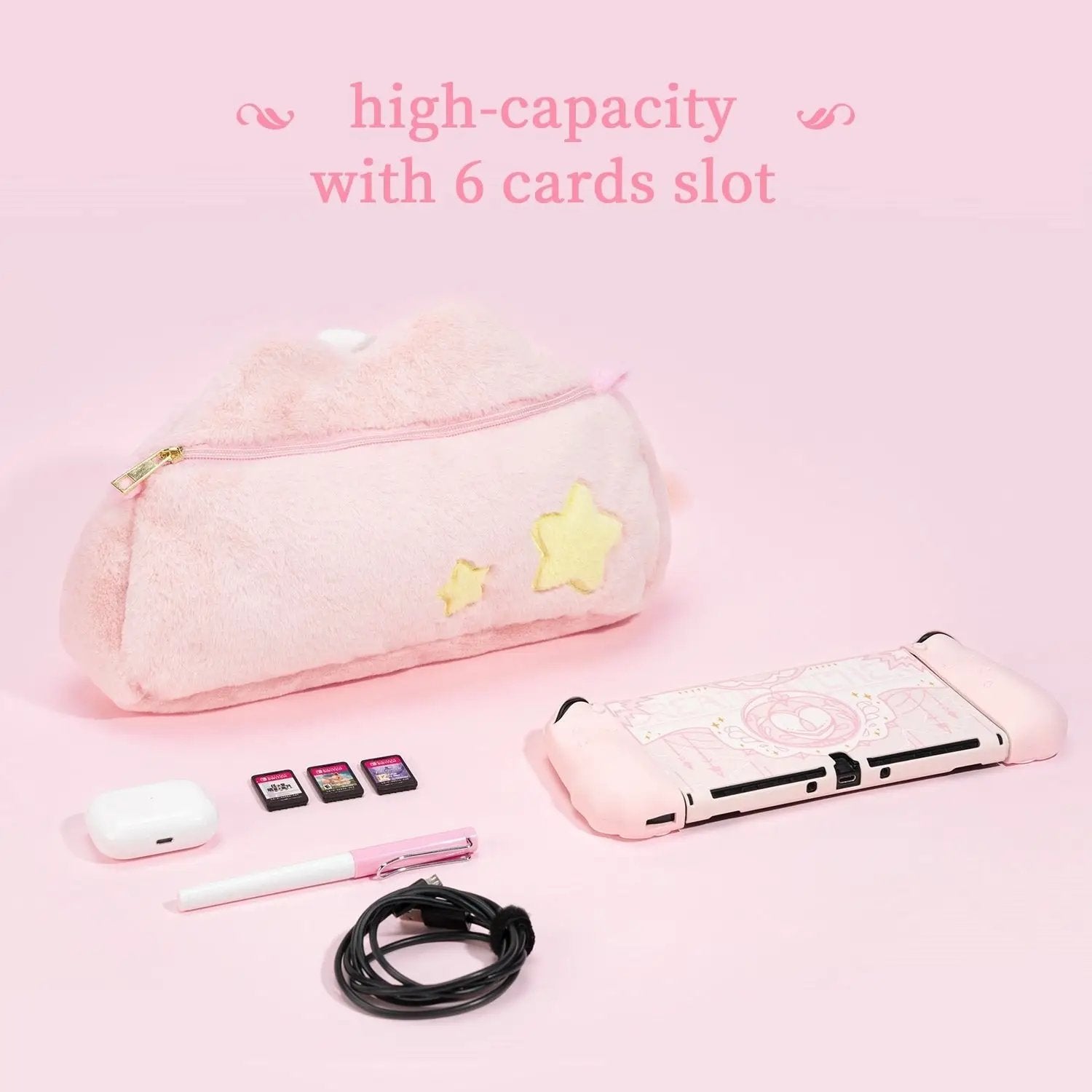 Pink Star Wings Case and Accessories for Nintendo Switch / OLED