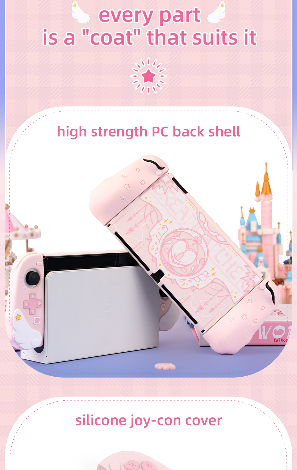 Pink Star Wings Case and Accessories for Nintendo Switch / OLED