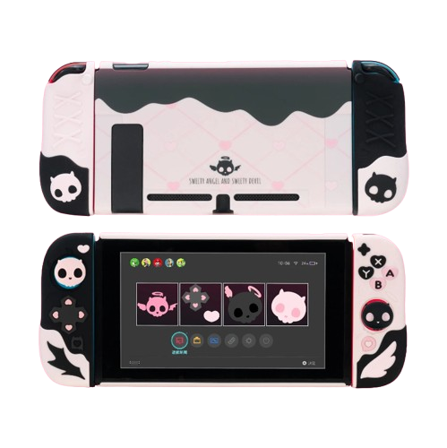 Pink Skull Silicone Protective Case and JoyCon Cover for NS / OLED